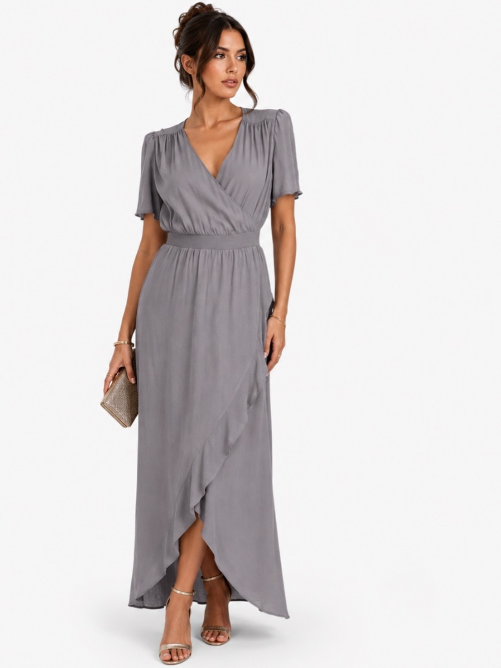 Standards & Practices Storm Gray Robin Elegant Cocktail Wrap Maxi Dress Size 1X